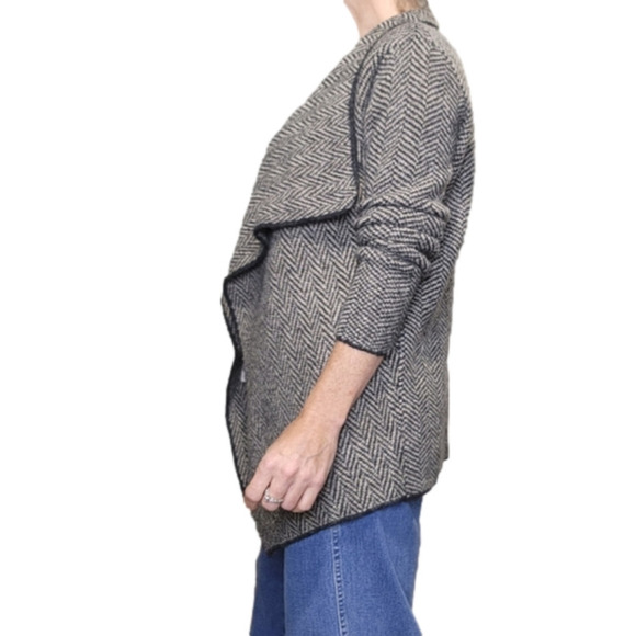 SIZE M Knit Cardigan Jacket Chevron knit open face Taupe Black color ZARA - Picture 6 of 11